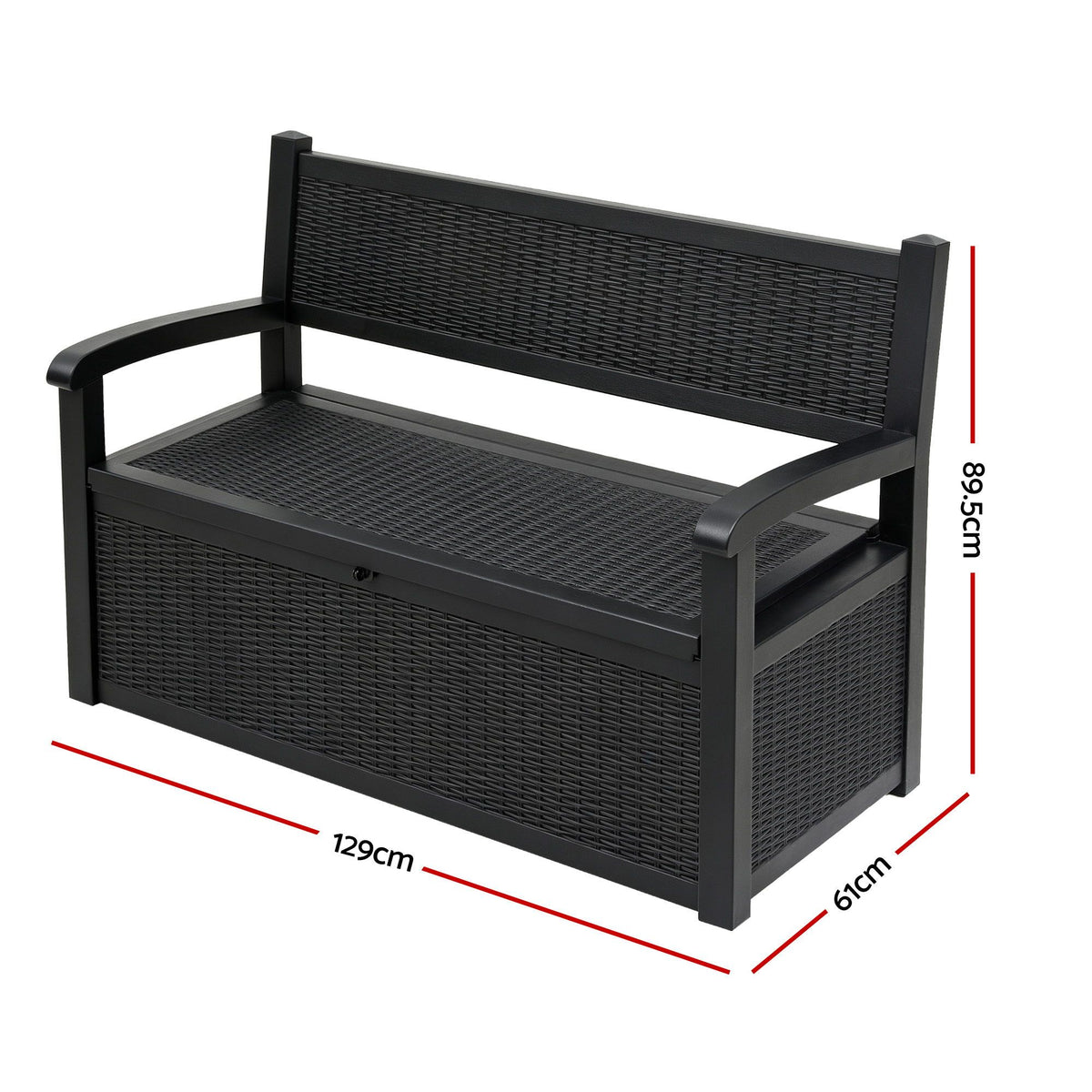 Gardeon Outdoor Storage Box Bench 254L Resin Armset Backrest Lockable Black