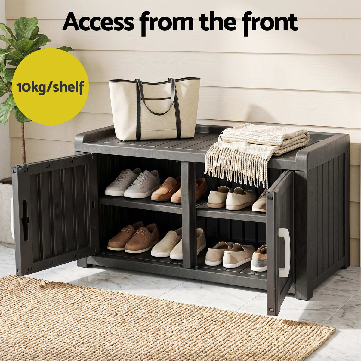 Outdoor Storage Box Bench Shoe Cabinet with Shelf Resin 81cm Black