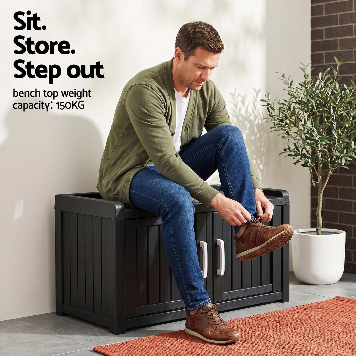 Outdoor Storage Box Bench Shoe Cabinet with Shelf Resin 81cm Black