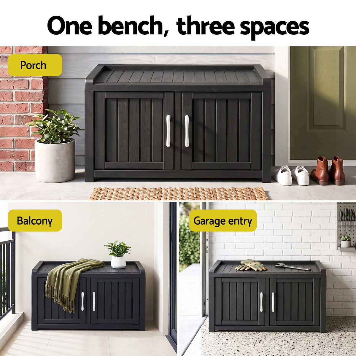 Outdoor Storage Box Bench Shoe Cabinet with Shelf Resin 81cm Black