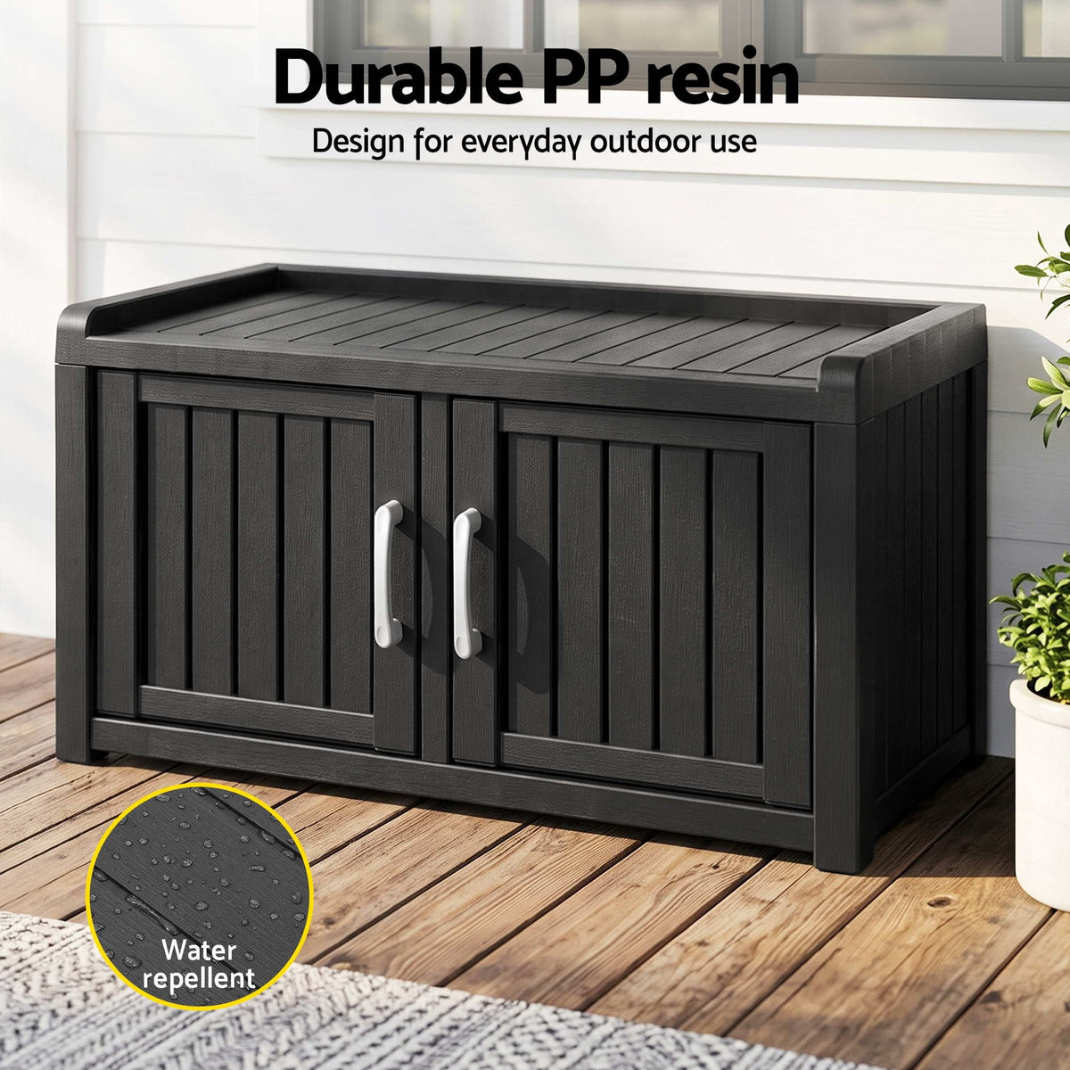 Outdoor Storage Box Bench Shoe Cabinet with Shelf Resin 81cm Black