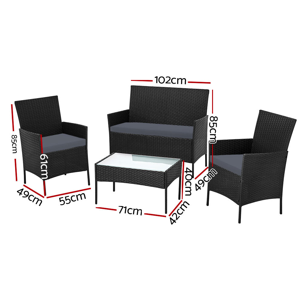 Gardeon 4 Piece Outdoor Lounge Setting Patio Furniture Sofa Set Black Cover