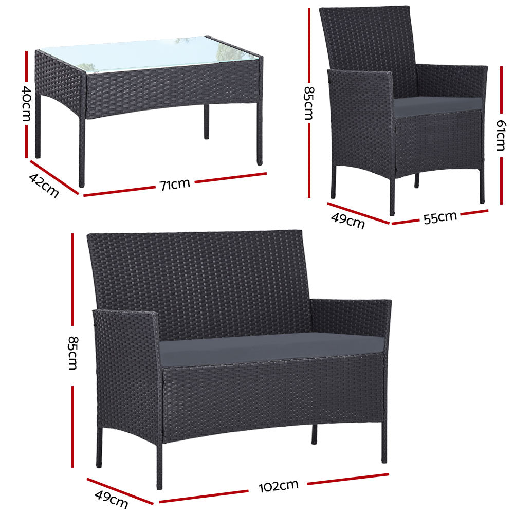 Gardeon 4 Piece Outdoor Lounge Setting Patio Furniture Sofa Set Grey