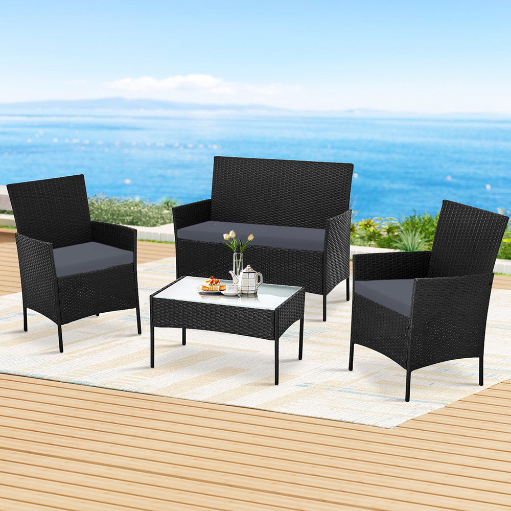 Gardeon 4 Piece Outdoor Lounge Setting Patio Furniture Sofa Set Grey