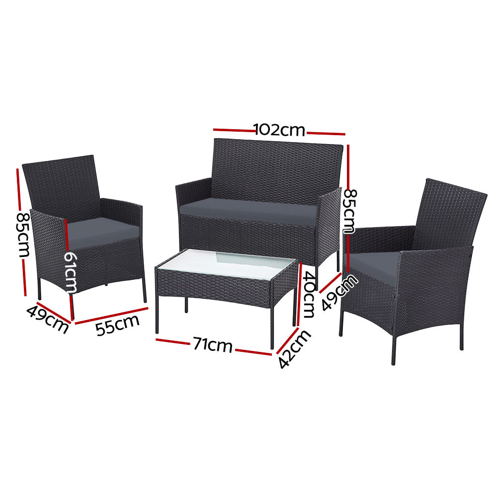 Gardeon 4 Piece Outdoor Lounge Setting Patio Furniture Sofa Set Grey Cover