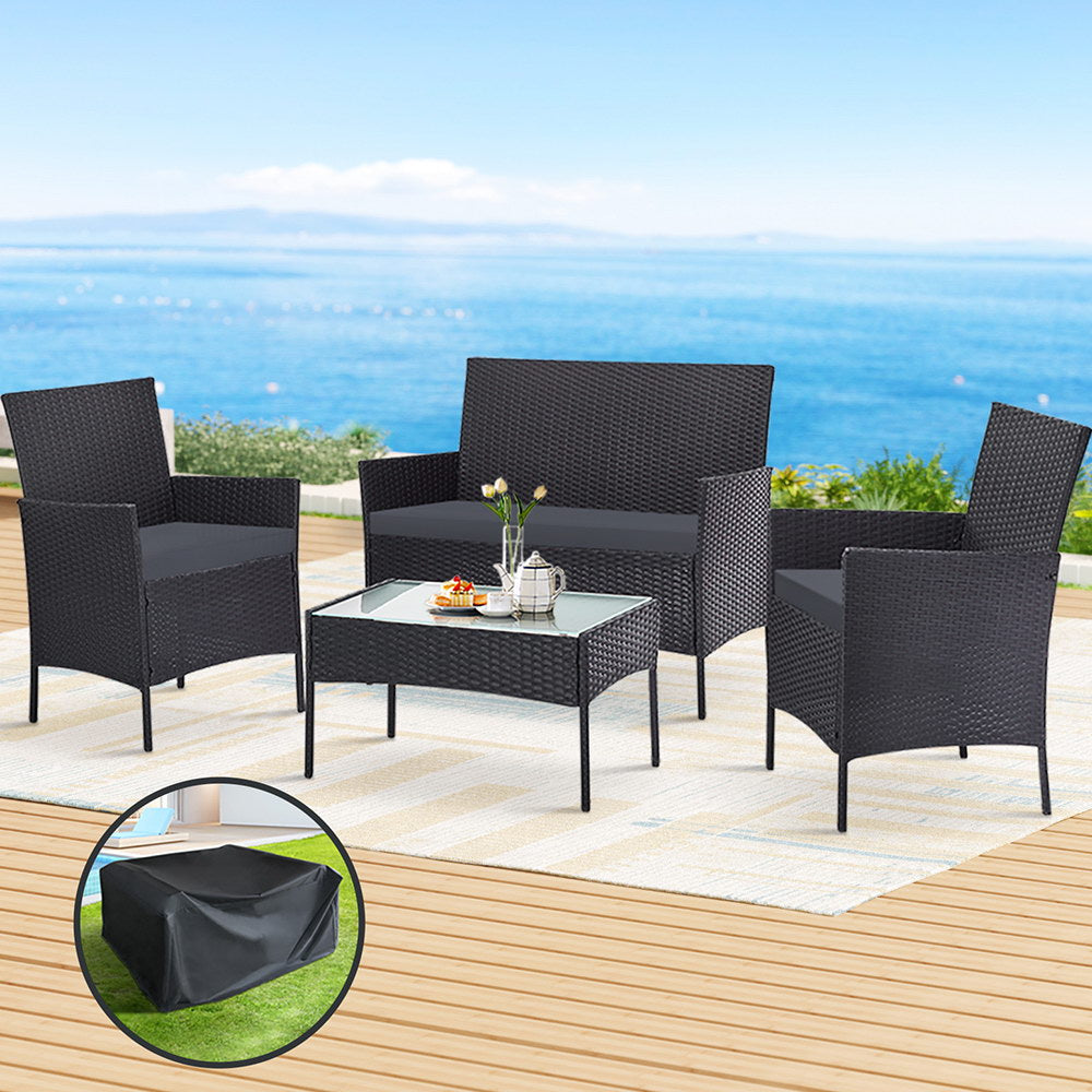 Gardeon 4 Piece Outdoor Lounge Setting Patio Furniture Sofa Set Grey Cover