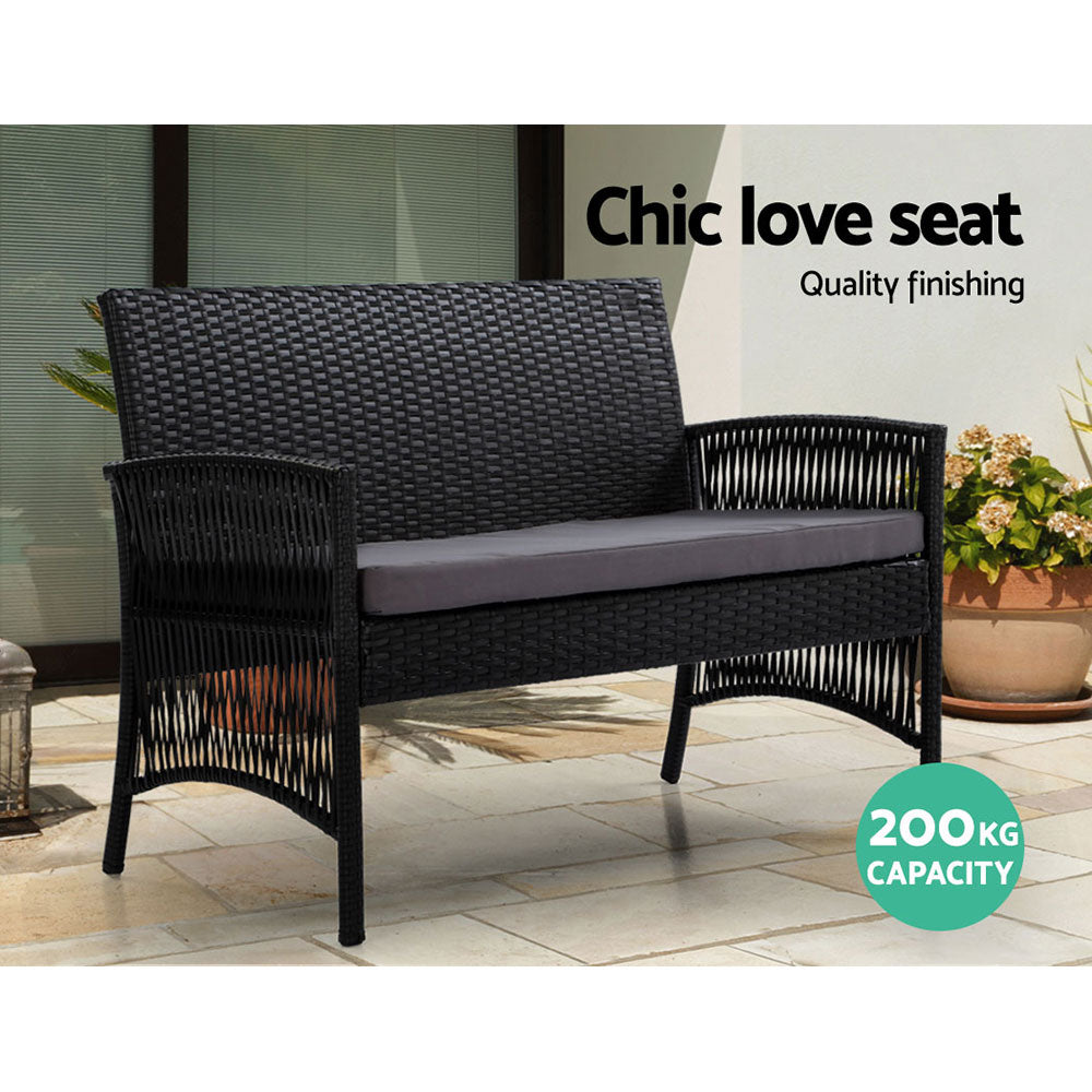 Gardeon 4PCS Outdoor Lounge Setting Sofa Set Patio Wicker Furniture Black Cover