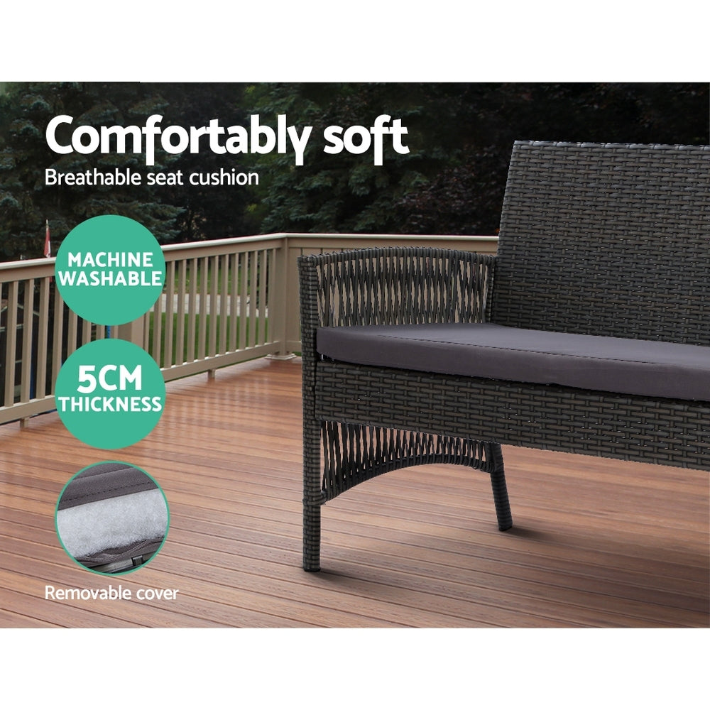 Gardeon 4PCS Outdoor Lounge Setting Sofa Set Patio Wicker Furniture Grey