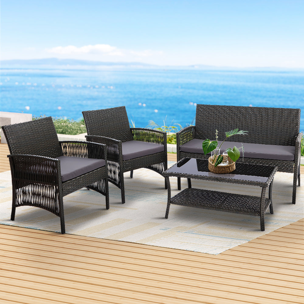 Gardeon 4PCS Outdoor Lounge Setting Sofa Set Patio Wicker Furniture Grey