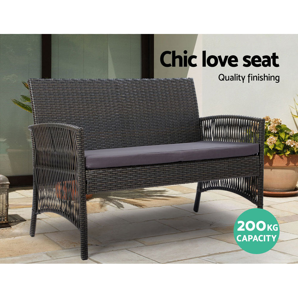 Gardeon 4PCS Outdoor Lounge Setting Sofa Set Patio Wicker Furniture Grey Cover