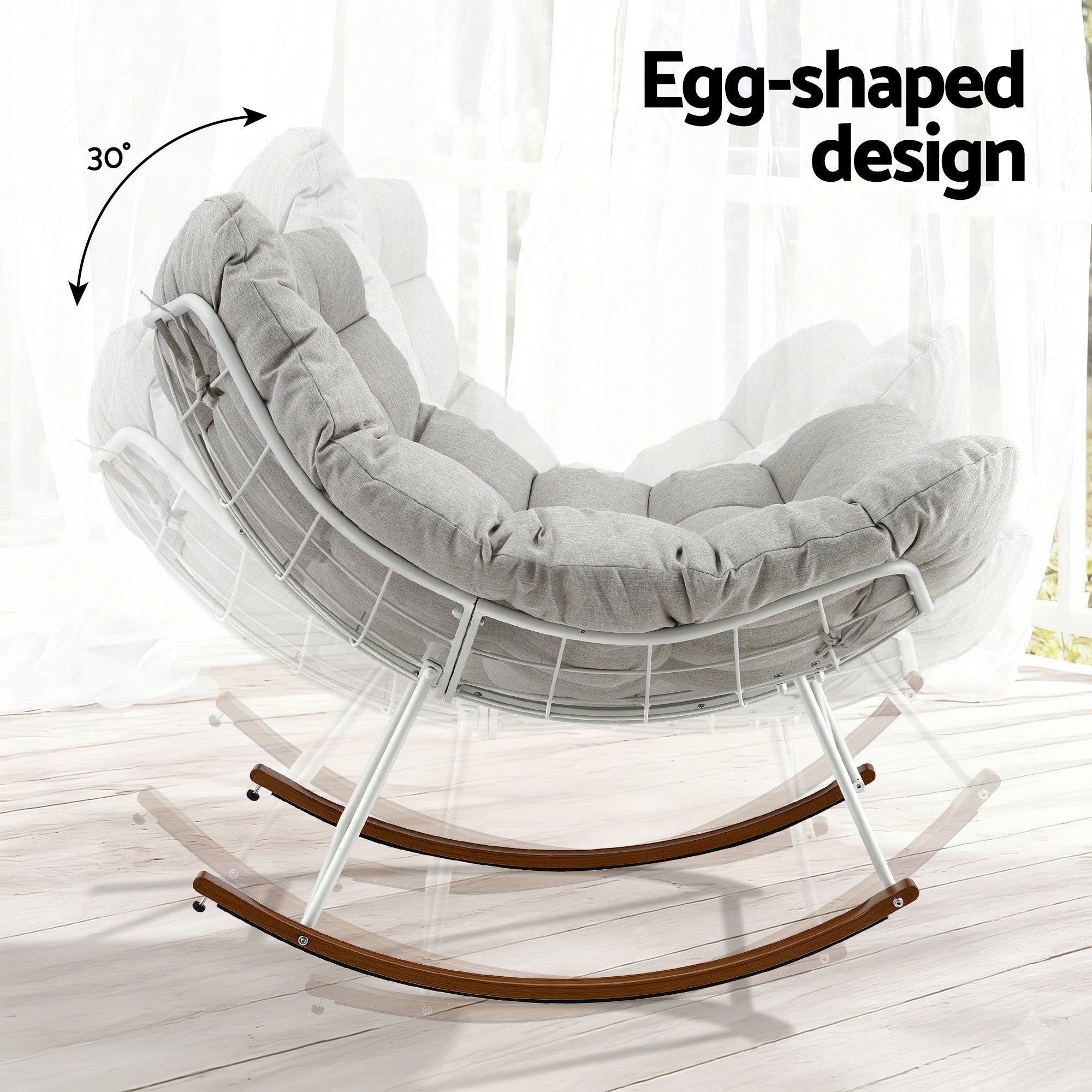 Gardeon Outdoor Rocking Chair Furniture Papasan Recliner Garden Patio Lounge Setting White