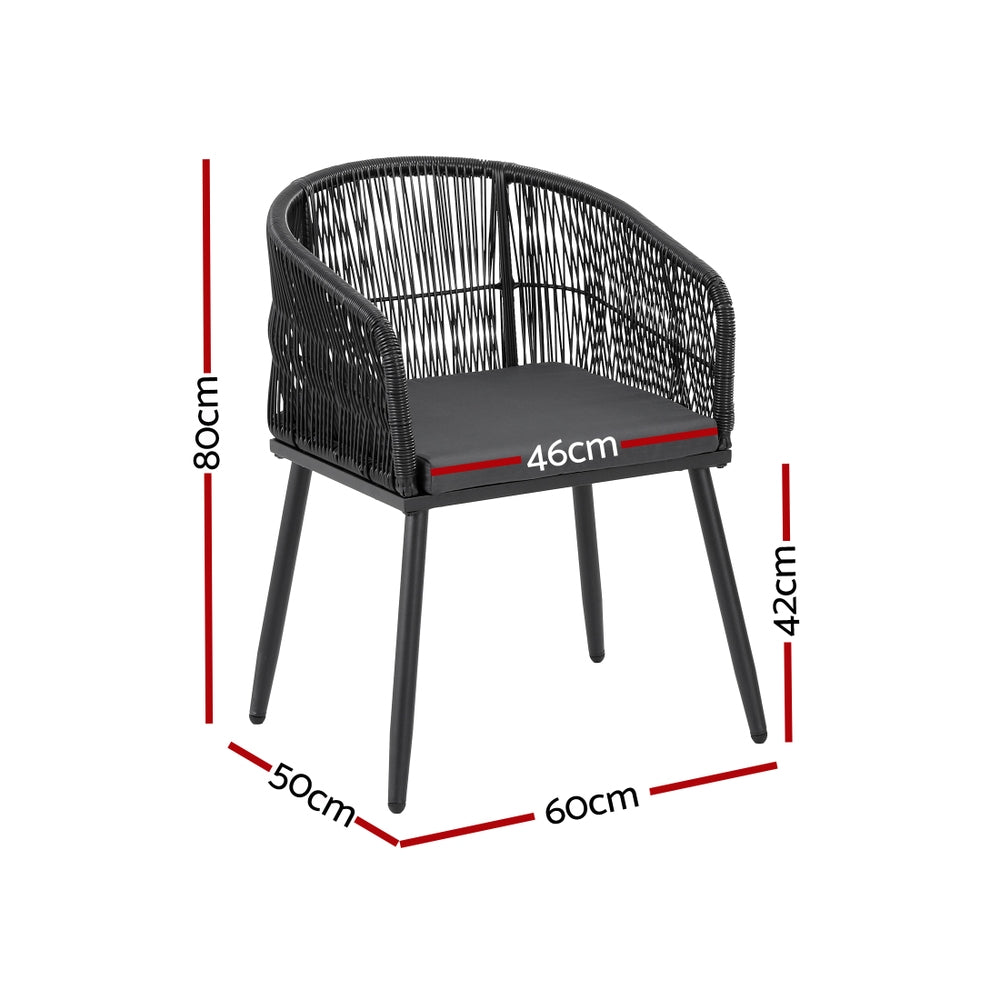 Gardeon 2PC Outdoor Dining Chairs Wicker Chair Patio Furniture Garden Steel Black