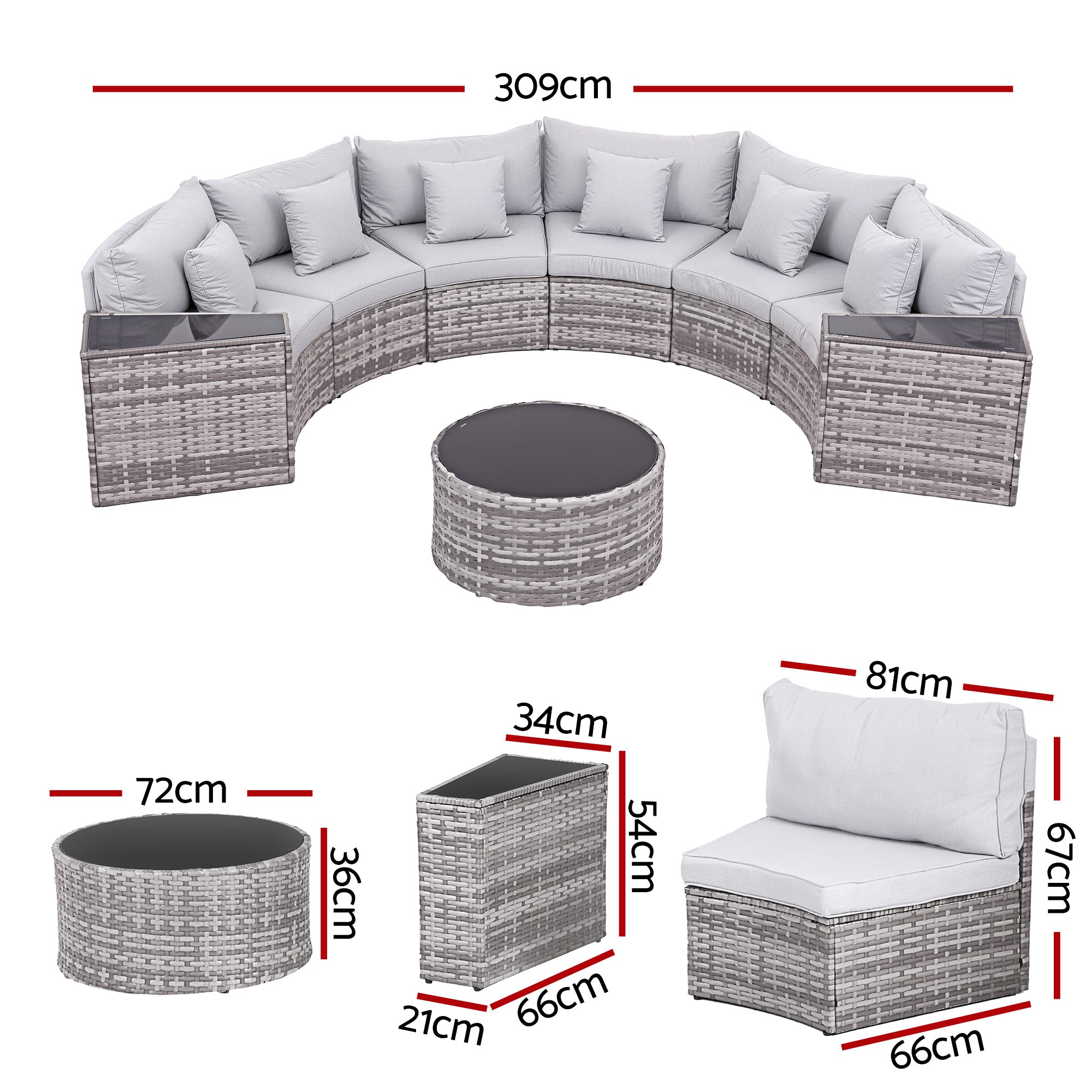 Gardeon 6 Seater Outdoor Sofa Set 9PCS Table Chair Set Garden Rattan Patio Furniture