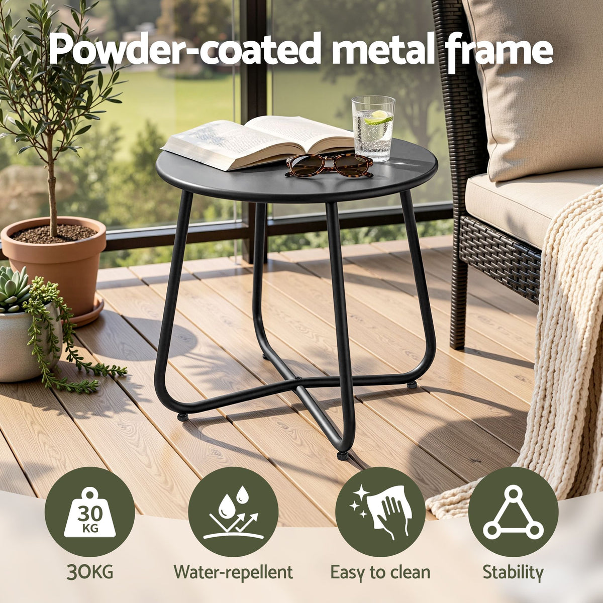 Gardeon Outdoor Side Table Steel Frame for Patio Balcony Garden Black