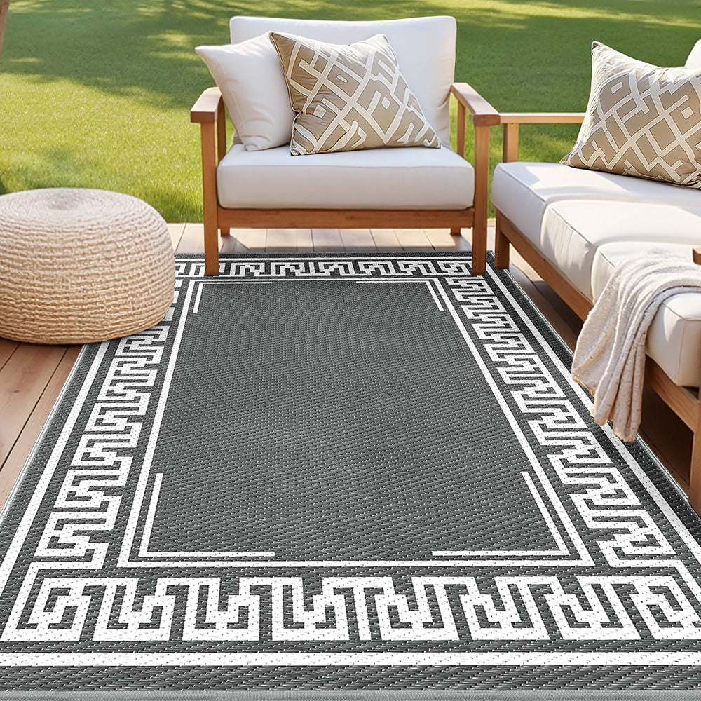 Gardeon Outdoor Rugs 152x244cm Large Carpet Reversible Area Mat PP Dual-Sided Patio Rug Greek Key