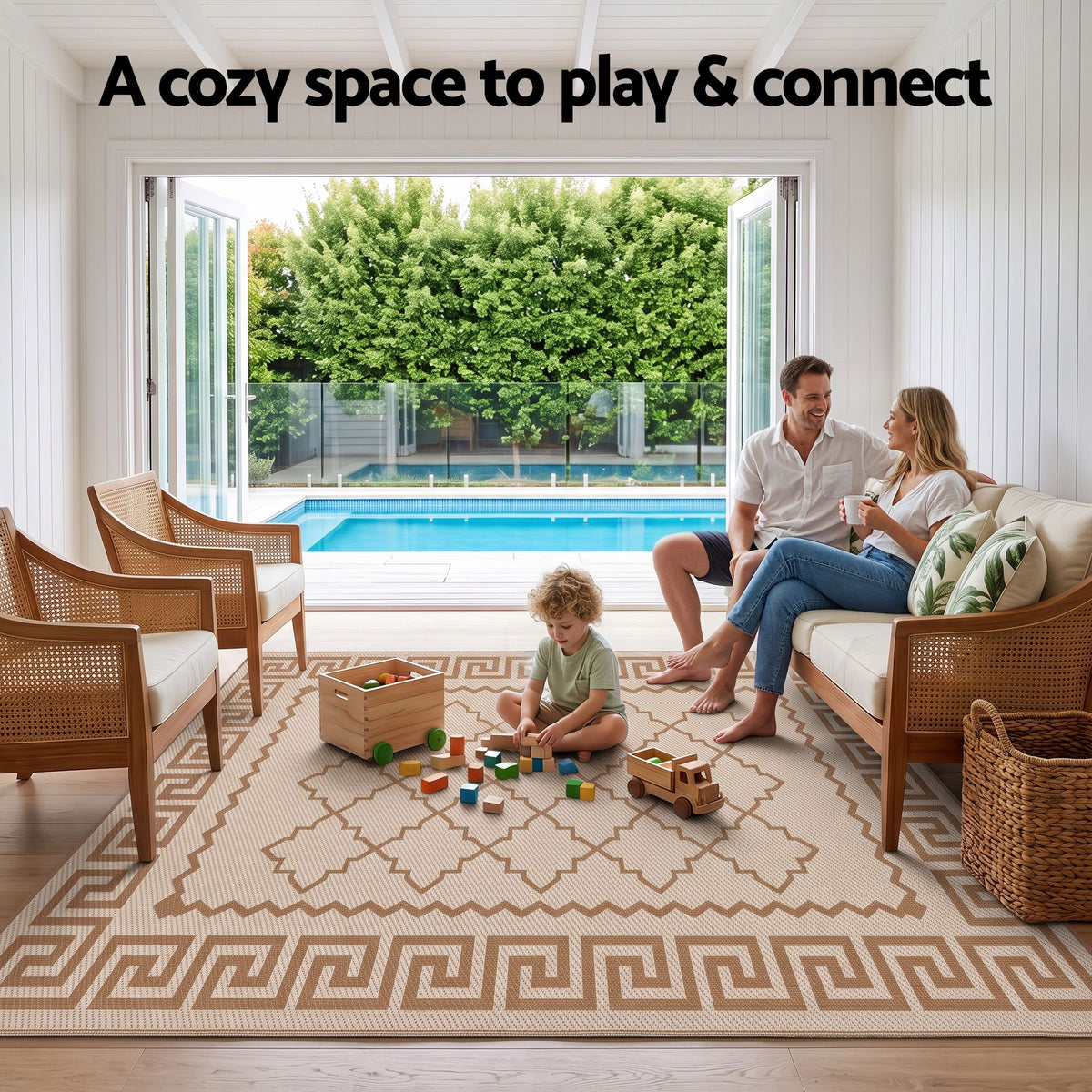 Gardeon Outdoor Rugs 274x366cm Large Carpet Reversible PP Dual-Sided Area Mat Patio Rug Khaki
