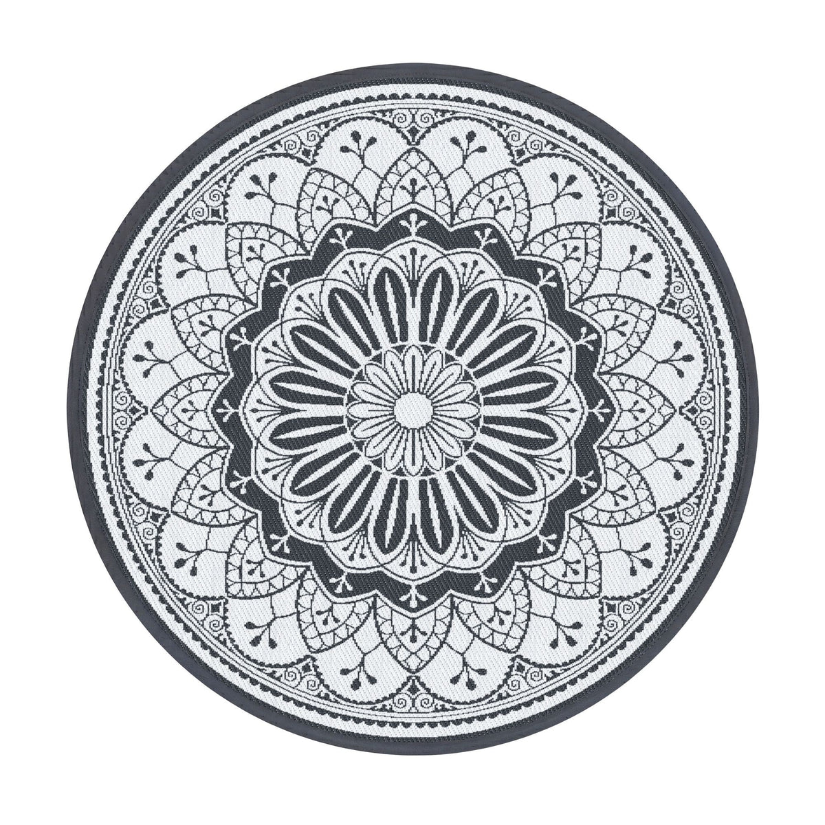 Gardeon 180CM Outdoor Rug Reversible Carpet PP Area Mat Patio Rugs Round Grey