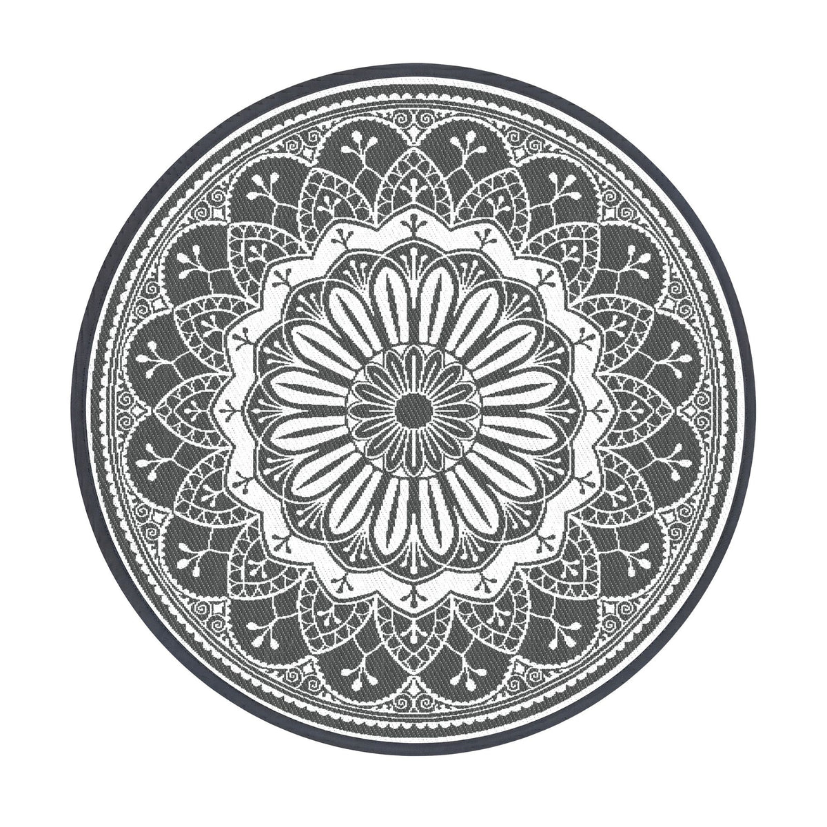 Gardeon 180CM Outdoor Rug Reversible Carpet PP Area Mat Patio Rugs Round Grey
