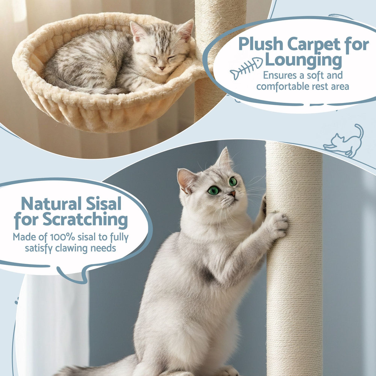 i.Pet Cat Tree Tower Floor to Ceiling Scratching Post 270cm Beige