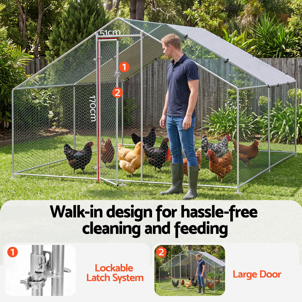 i.Pet Chicken Coop Rabbit Hutch Outdoor Run Walk in Hen Cage Ferret House 3x3x2m