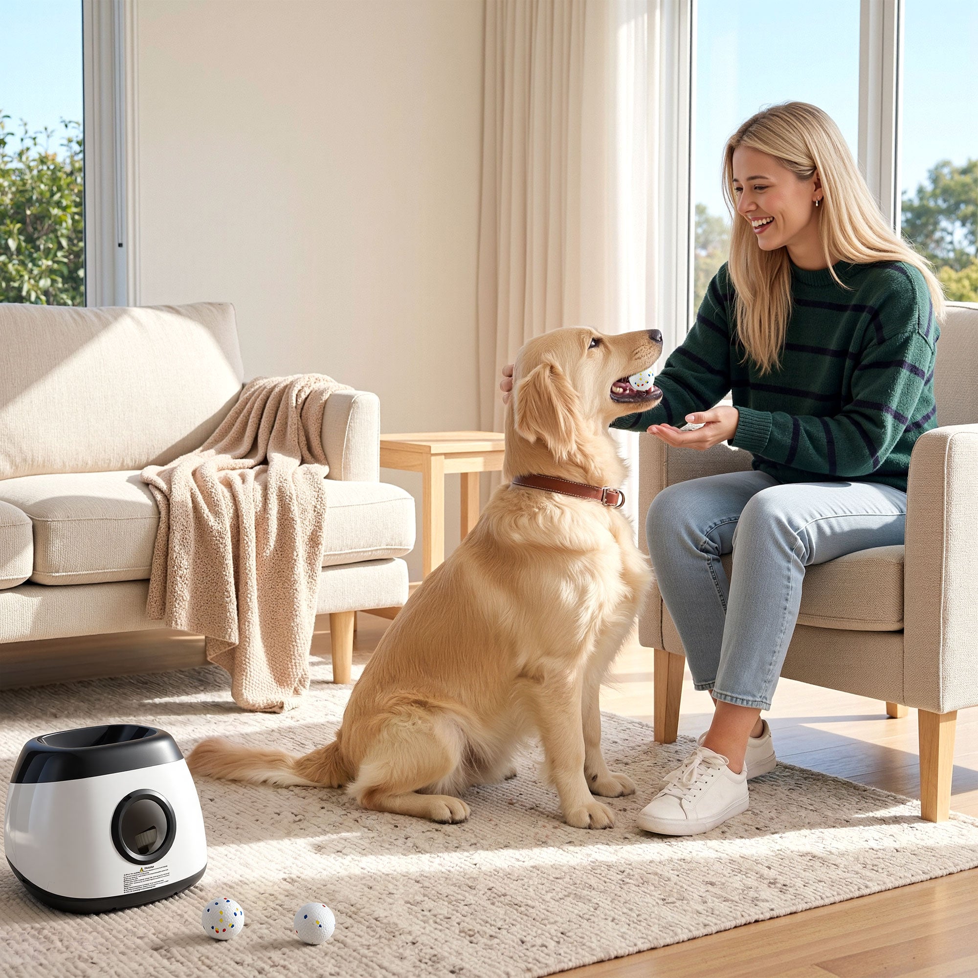 i.Pet Dog Ball Launcher Thrower with 6 ETPU Balls & 14/18/22m Launch Distance Black