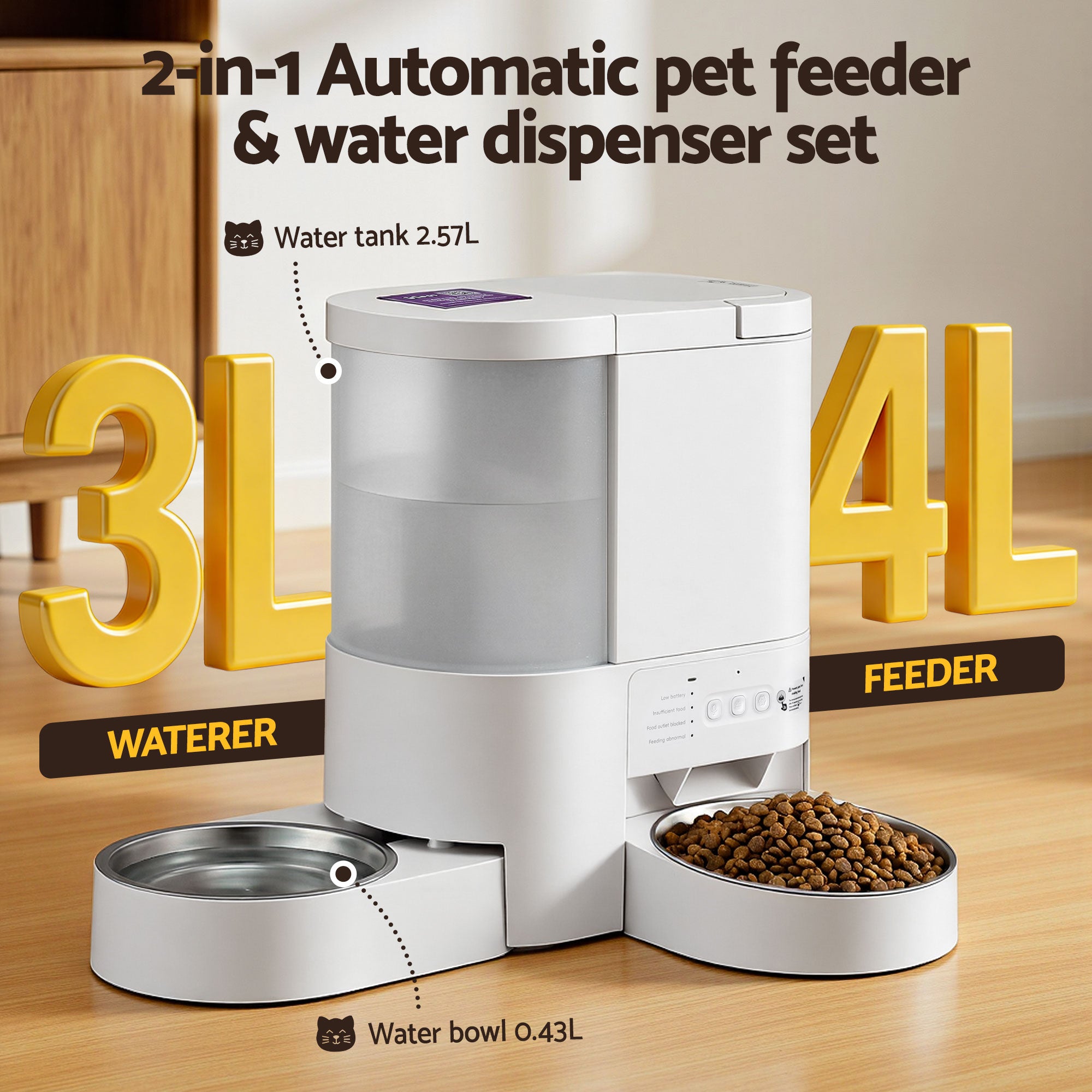 i.Pet Automatic Pet Feeder Water Dispenser 2-in-1 Smart WiFi Dog Cat Food 4L