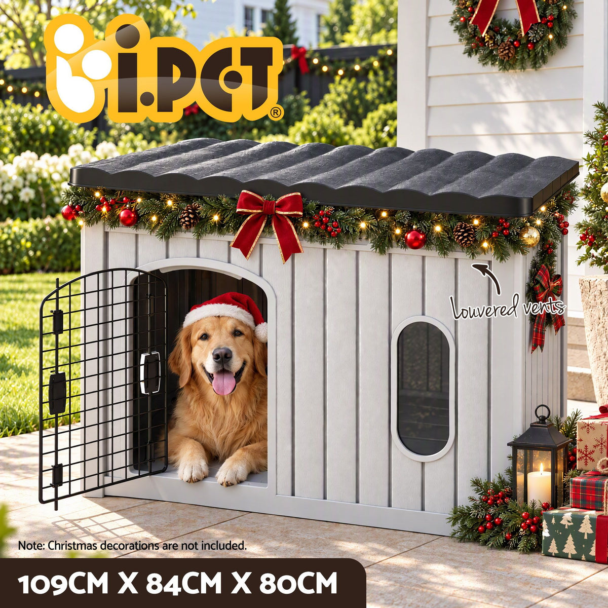 i.Pet 109cm Large Dog House Outdoor Pet Kennel with Metal Door Grey