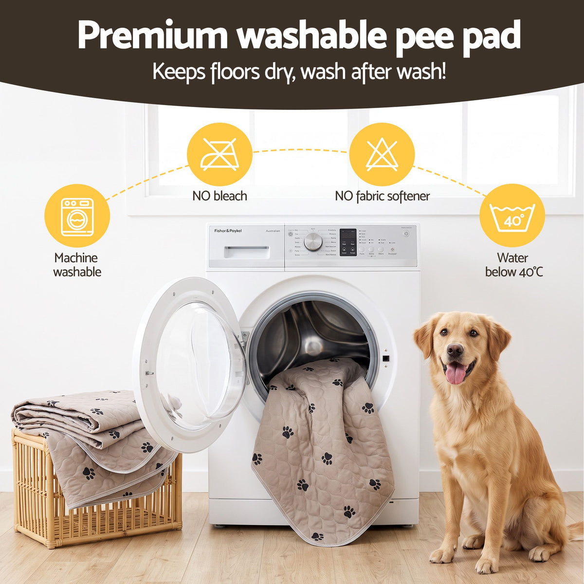i.Pet Pet Training Pads Washable Dog Pee Pads Puppy Toilet Mat 183x183cm
