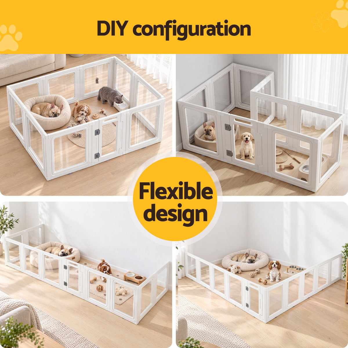 i.Pet Dog Pet Playpen 10 Panels Clear PET Plastic 152x100x57cm for Puppy Exercise