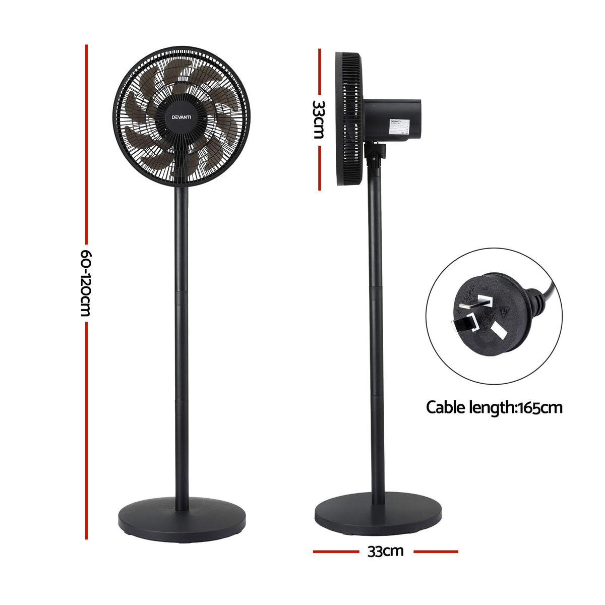 Devanti Pedestal Fan with Remote, 7 Speeds 3 Heights DC Motor, Black
