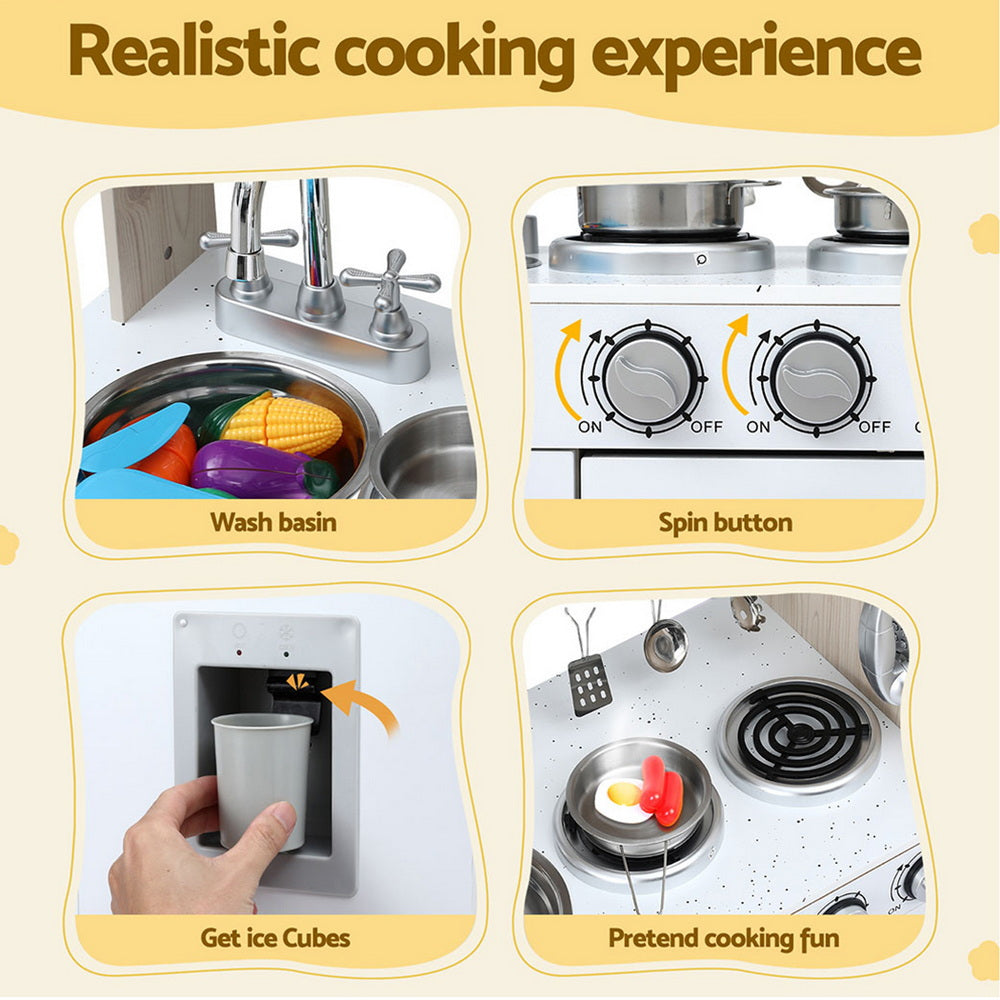 Keezi Kids Kitchen Play Set Wooden Pretend Toys Cooking Children Clock Beige