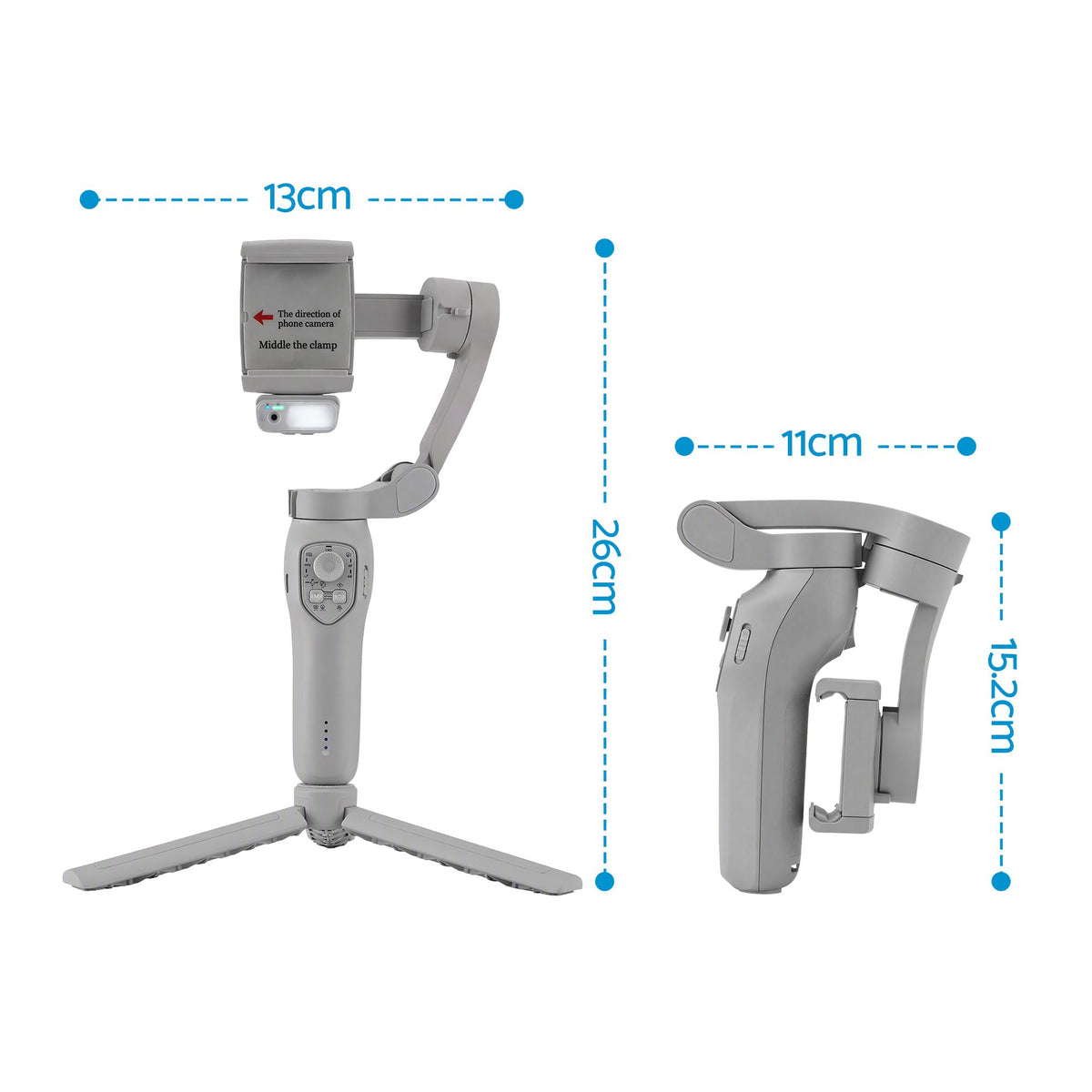 Devanti 3-Axis Handheld Gimbal Stabilizer for Smartphone & Tripod AI Tracking Fill Light
