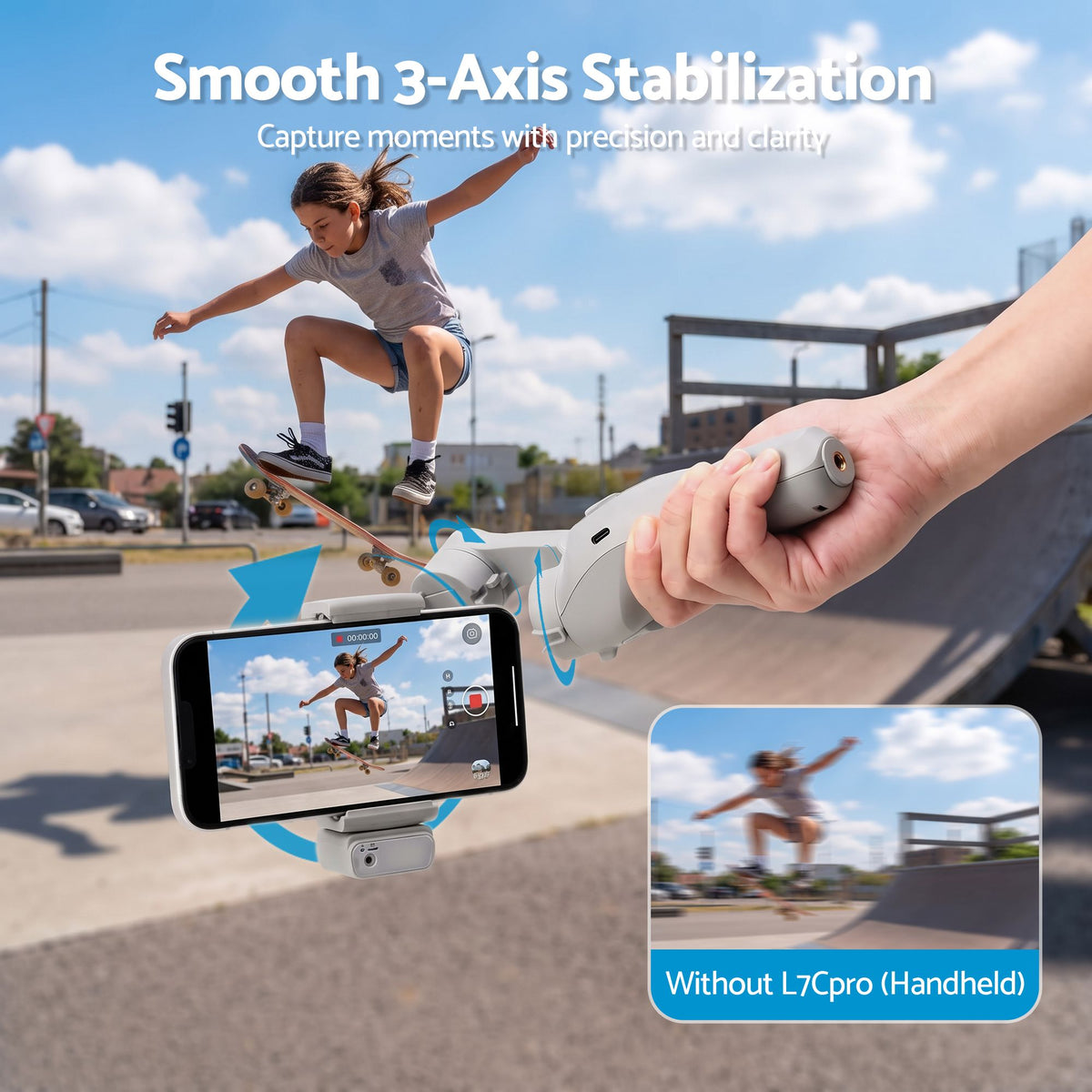 Devanti 3-Axis Handheld Gimbal Stabilizer for Smartphone & Tripod AI Tracking Fill Light