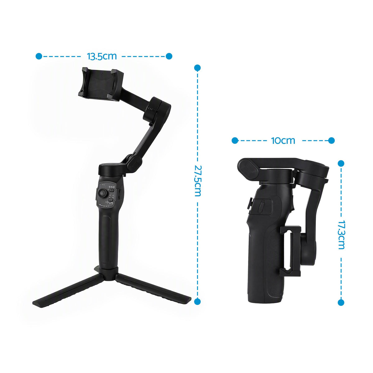 Devanti 3-Axis Gimbal Stabilizer with Tripod for Smartphone, Foldable Selfie Stick
