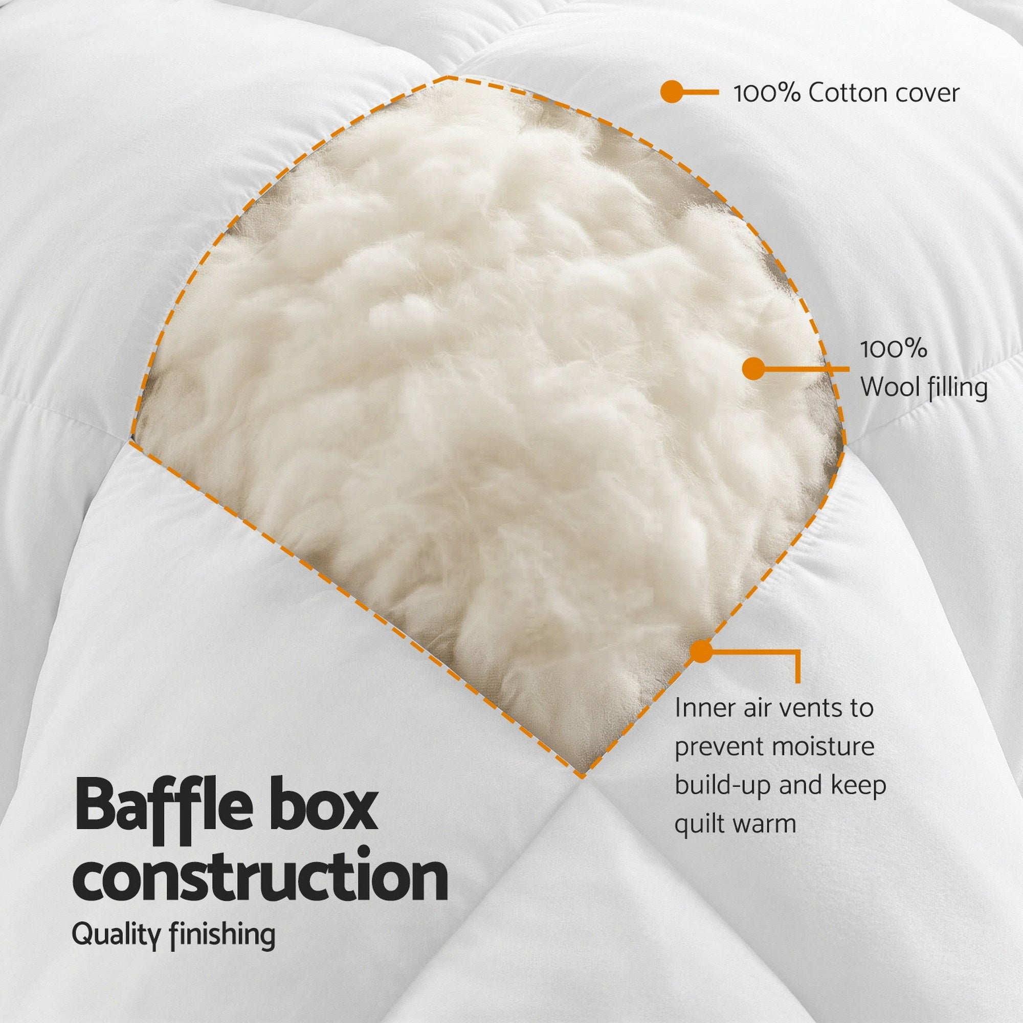 Giselle Bedding Wool Quilt 500GSM Thick Super King Winter Doona Baffle Box Construction 100% Wool Filling