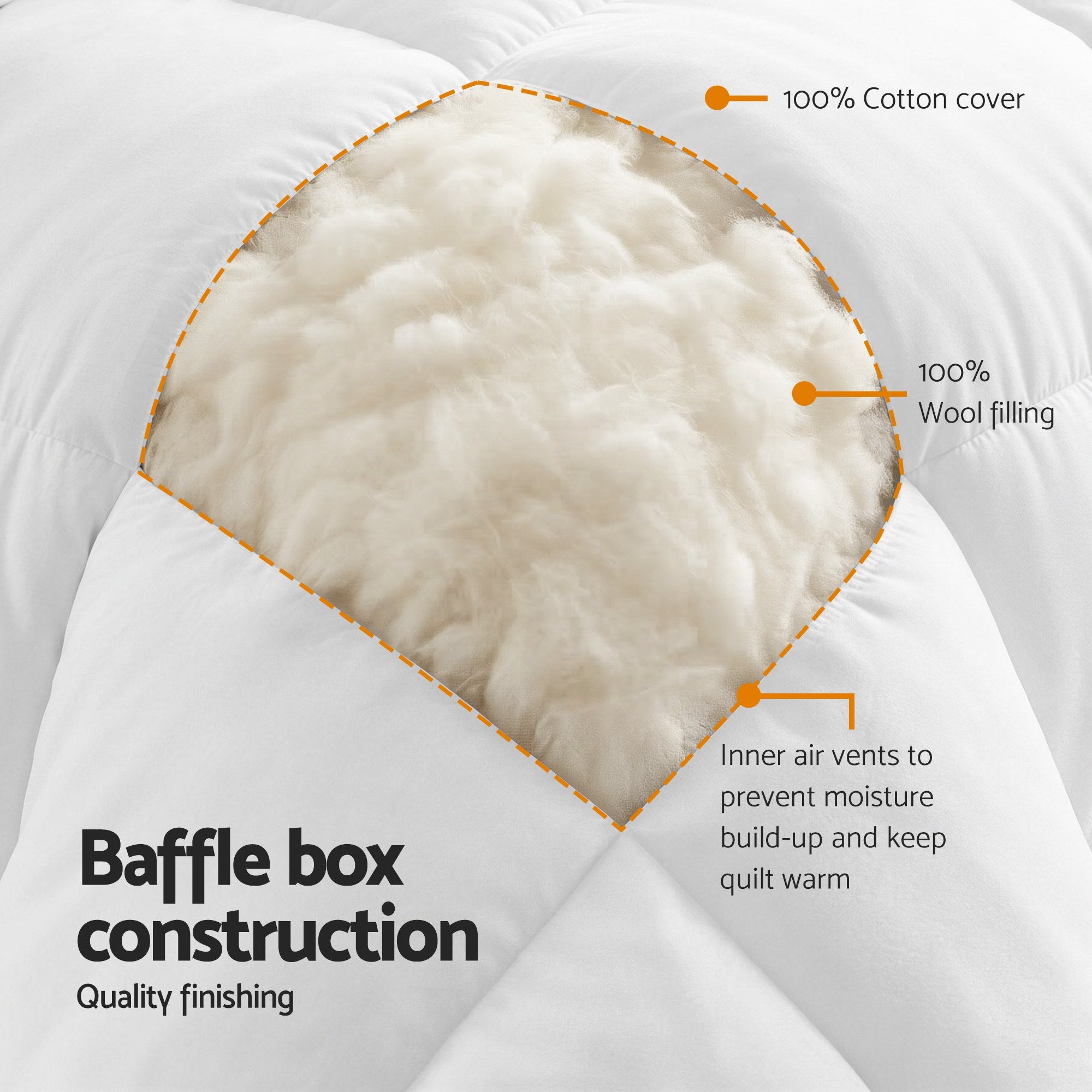 Giselle Bedding Wool Quilt 800GSM Extra Thick Double Winter Doona Baffle Box Construction 100% Wool Filling