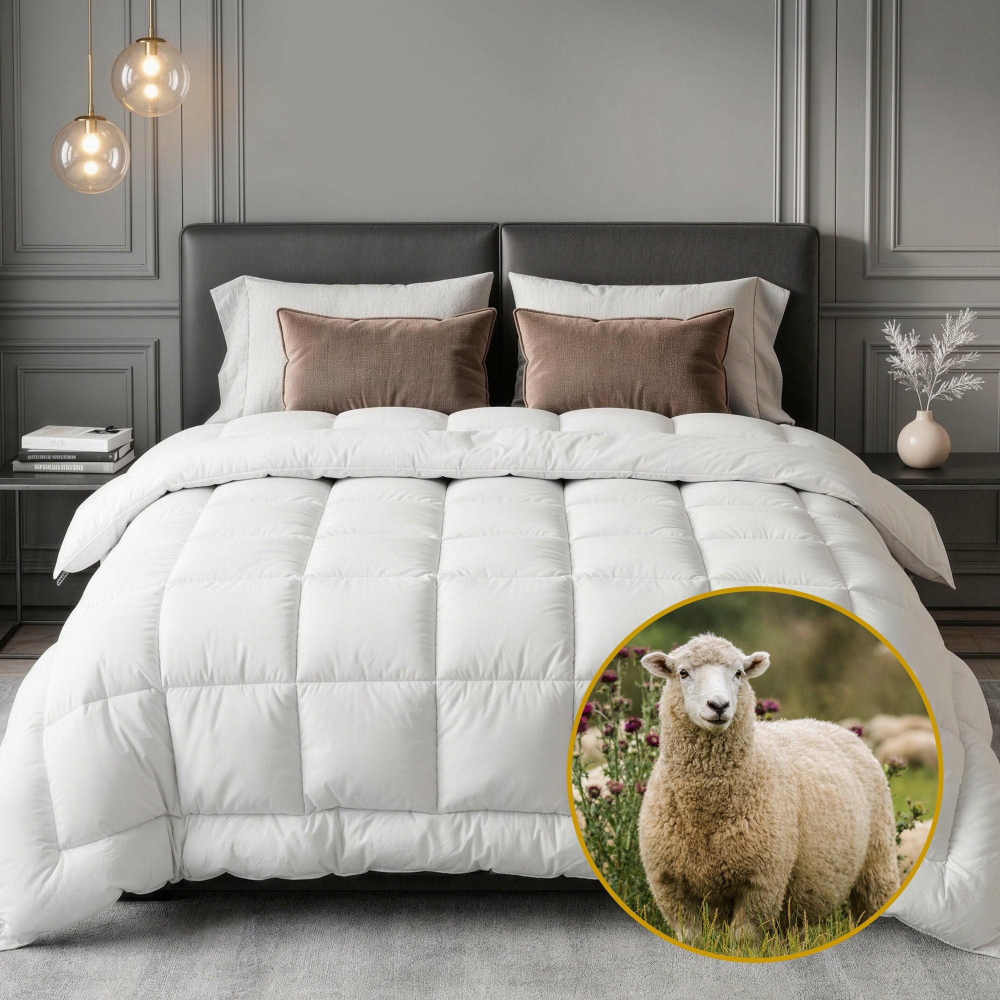 Giselle Bedding Wool Quilt 800GSM Extra Thick Queen Winter Doona Baffle Box Construction 100% Wool Filling