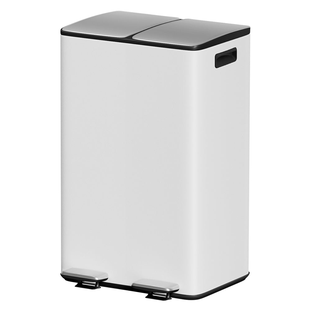 Cefito Pedal Bins Rubbish Bin Dual Compartment Waste Recycle Dustbins 60L White