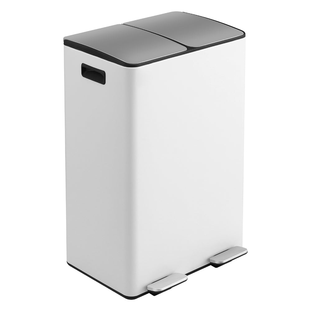 Cefito Pedal Bins Rubbish Bin Dual Compartment Waste Recycle Dustbins 60L White