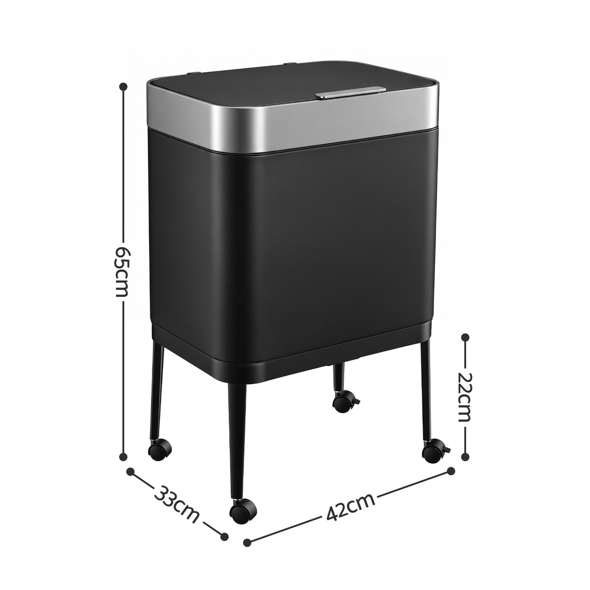Cefito 40L Press Top Trash Can Kitchen Rubbish Bin Moblie Stainless Steel Black