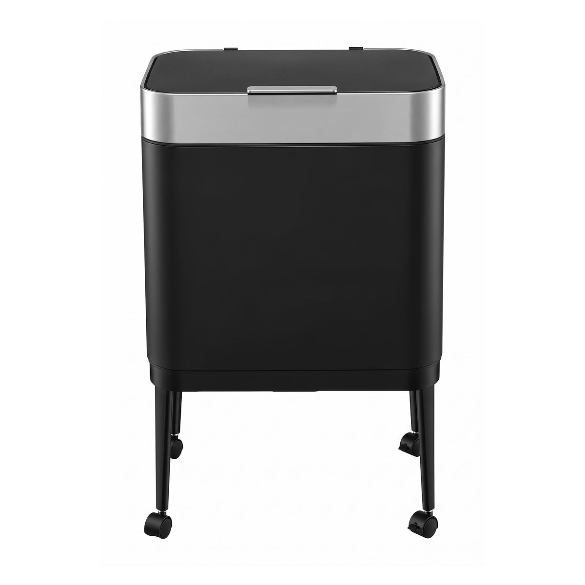 Cefito 40L Press Top Trash Can Kitchen Rubbish Bin Moblie Stainless Steel Black