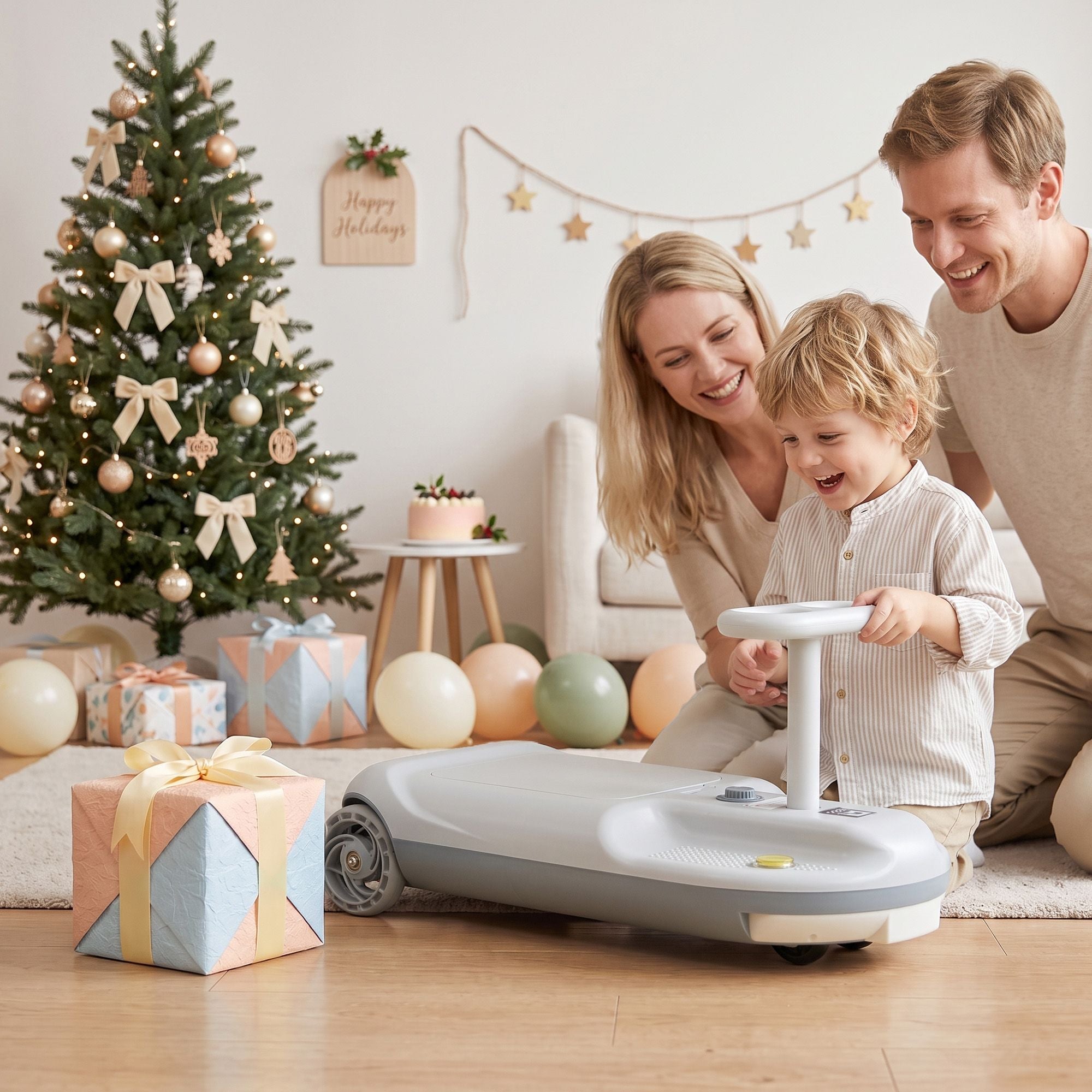 Rigo Ride on Car with Mop Storage Space Kids Clean Car 12V 86cm Grey
