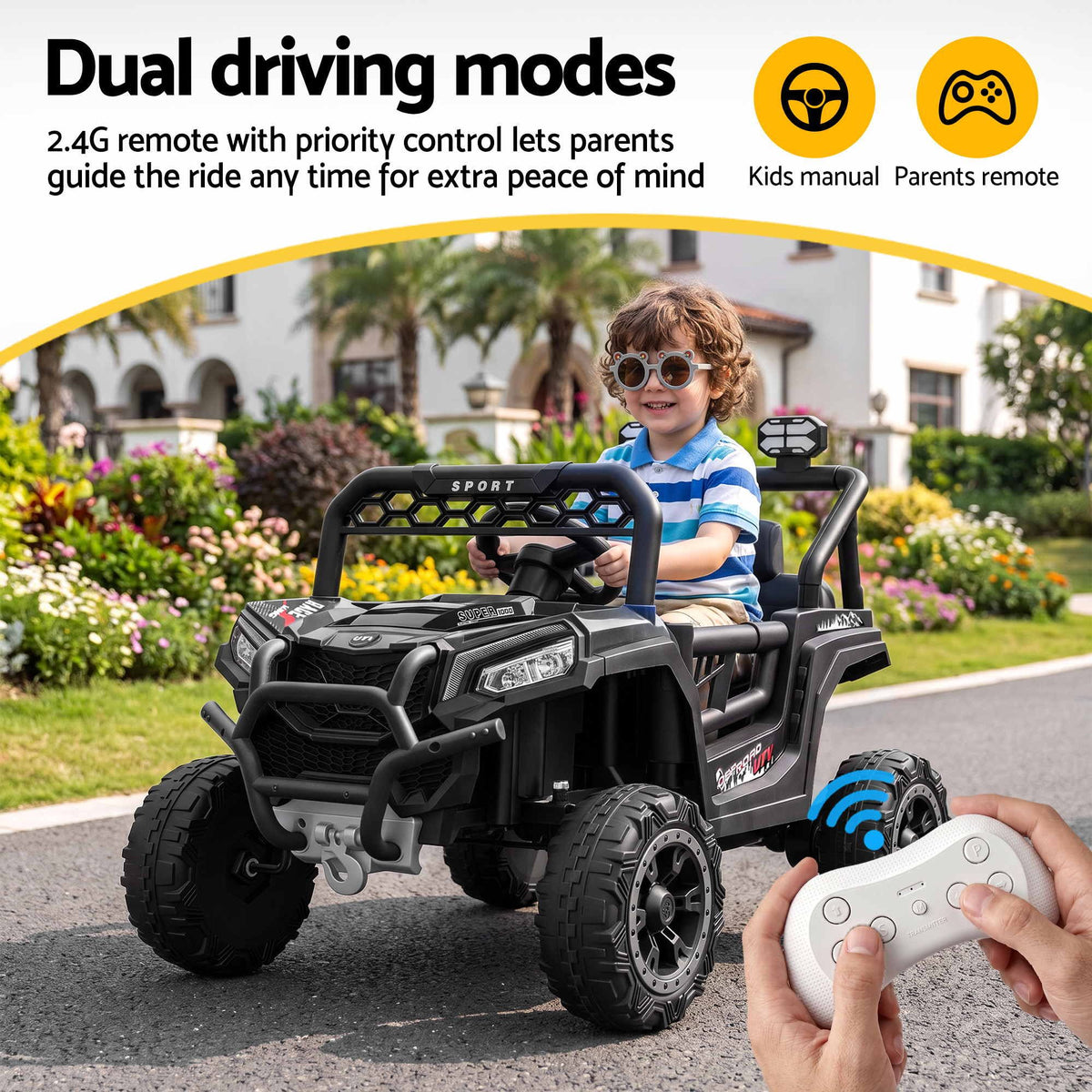 Rigo Ride On Car Kids Jeep 12V Kids Electric Car Remote Control Black