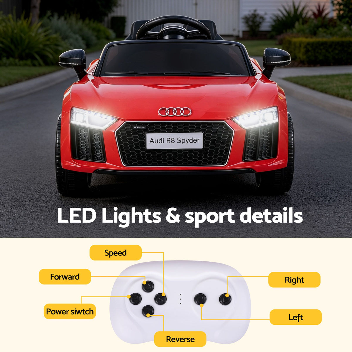 Ride On Car Licensed Audi R8 12V Electric Car for Kids Battery Red