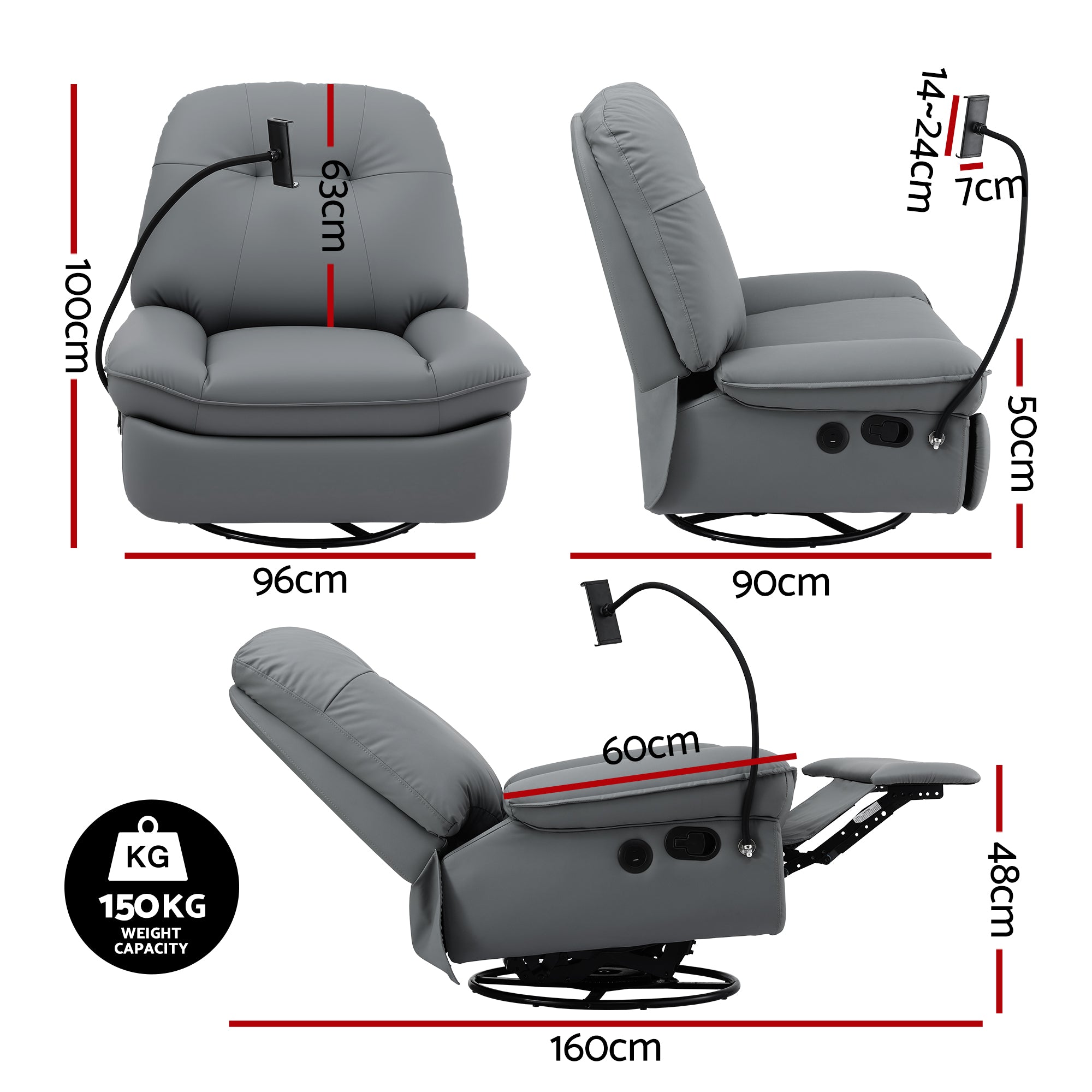 Artiss Manual Swivel Rocker Recliner with USB Ports Rocking Chair Nursery Sofa Lounge
