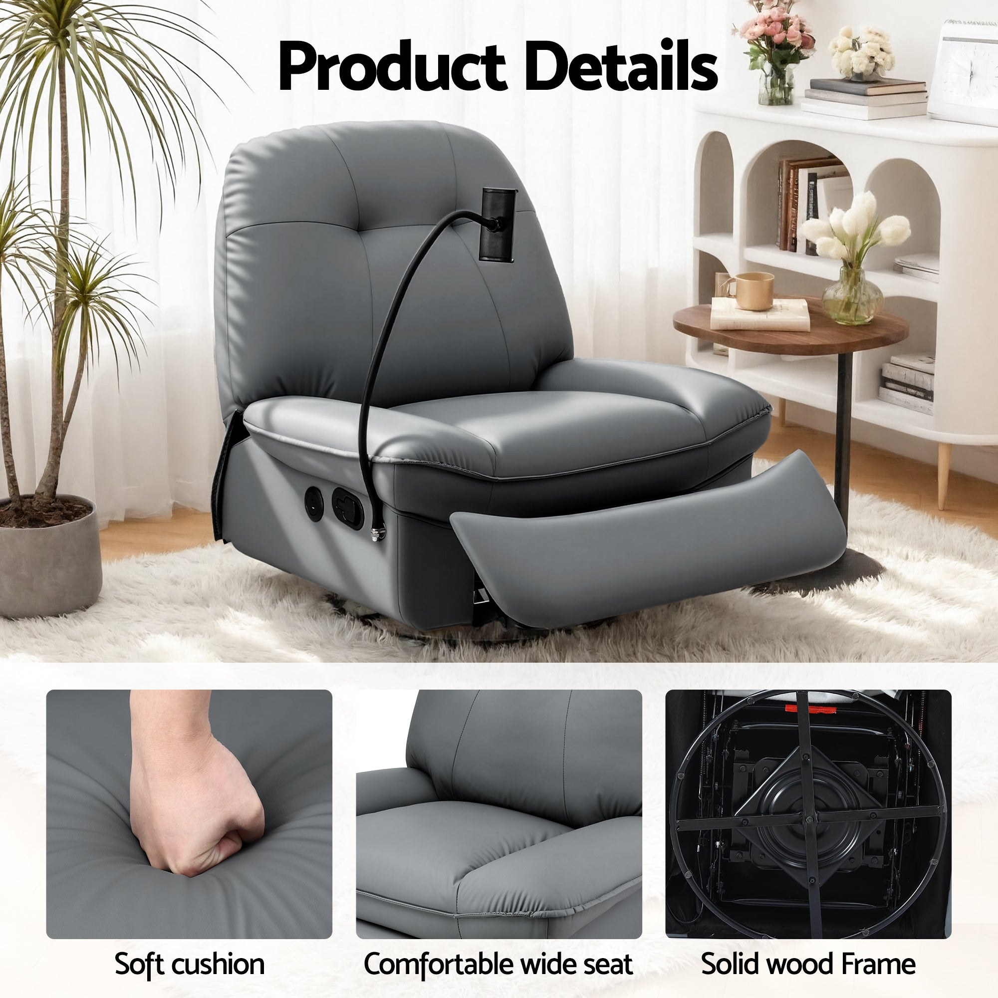 Artiss Manual Swivel Rocker Recliner with USB Ports Rocking Chair Nursery Sofa Lounge