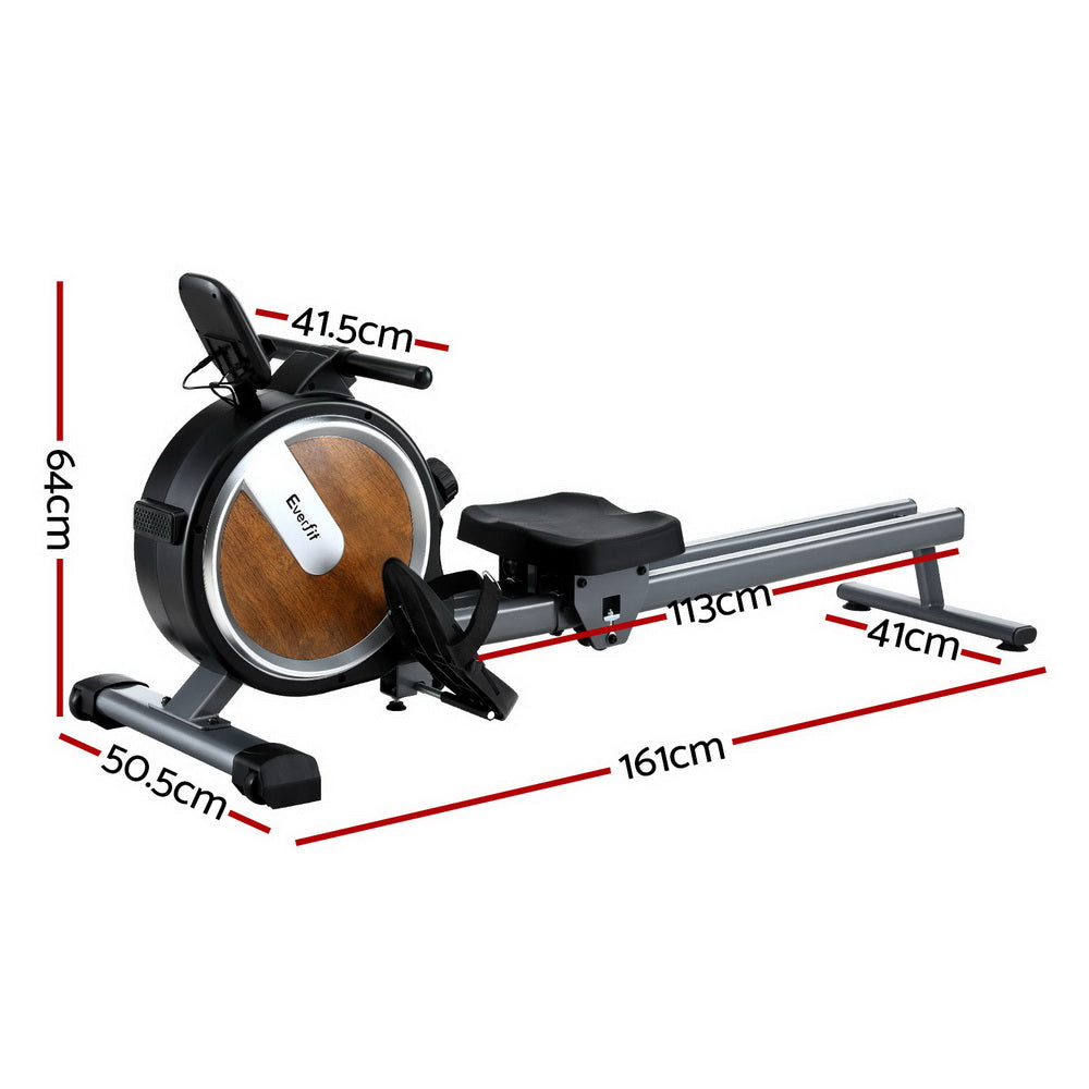 Everfit 16 Level Magnetic Rowing Machine for Home with App Connect Walnut