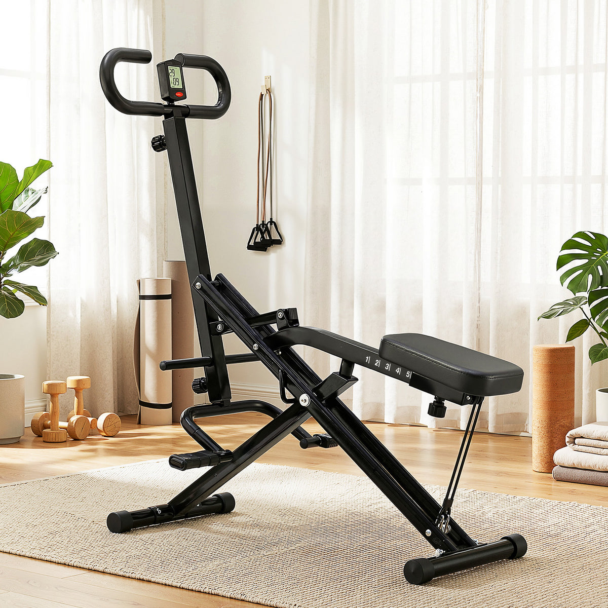 Everfit Foldable Squat Machine Deep Squat Rowing Machine 5 Adjustable Seat Home Gym