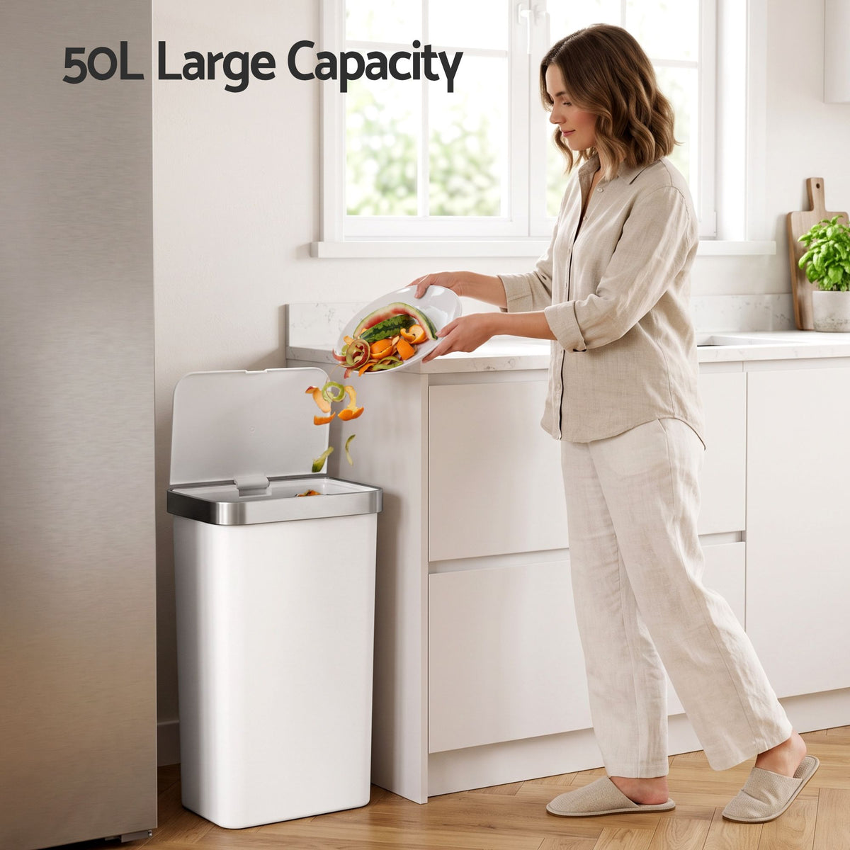 Devanti 50L Motion Sensor Trash Bin Automatic Kitchen Waste Dustbin White