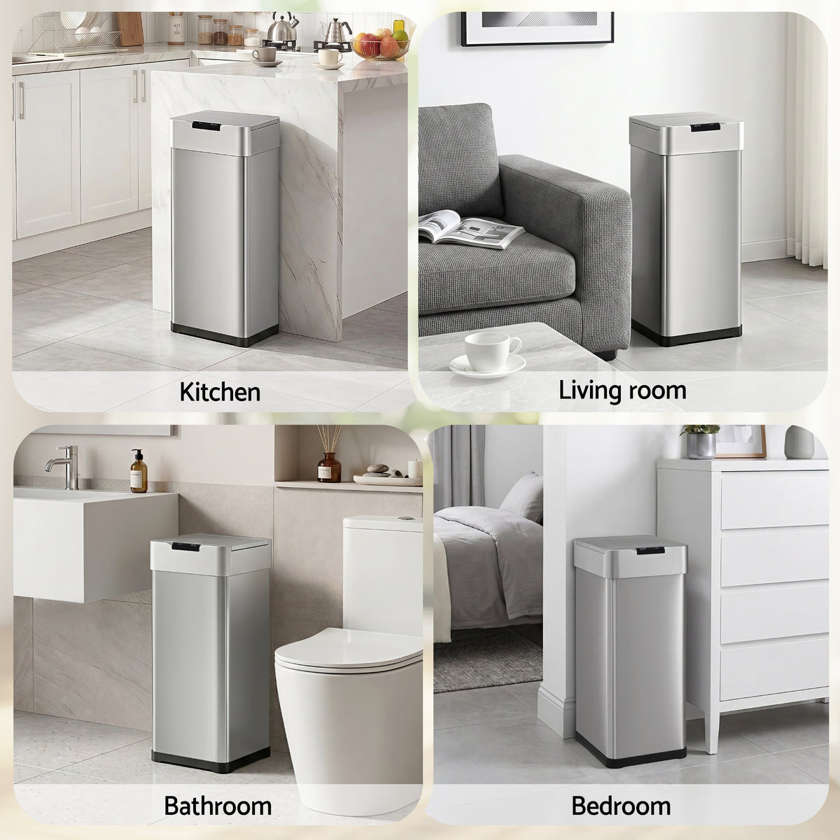Devanti 50L Motion Sensor Bin Rubbish Bins Kitchen Automatic Trash Can Silver